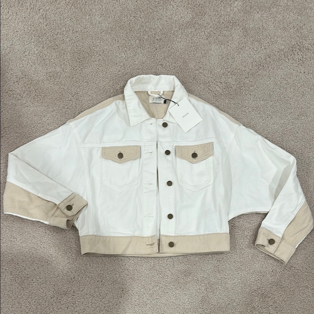 NWT Dissh White/Tan Denim Jacket